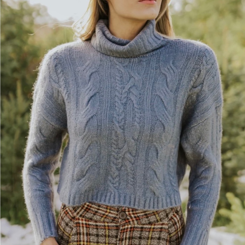 Lone Tree Chunky Cable Knit Cropped Sweater with Turtleneck from Roolee, NWOT